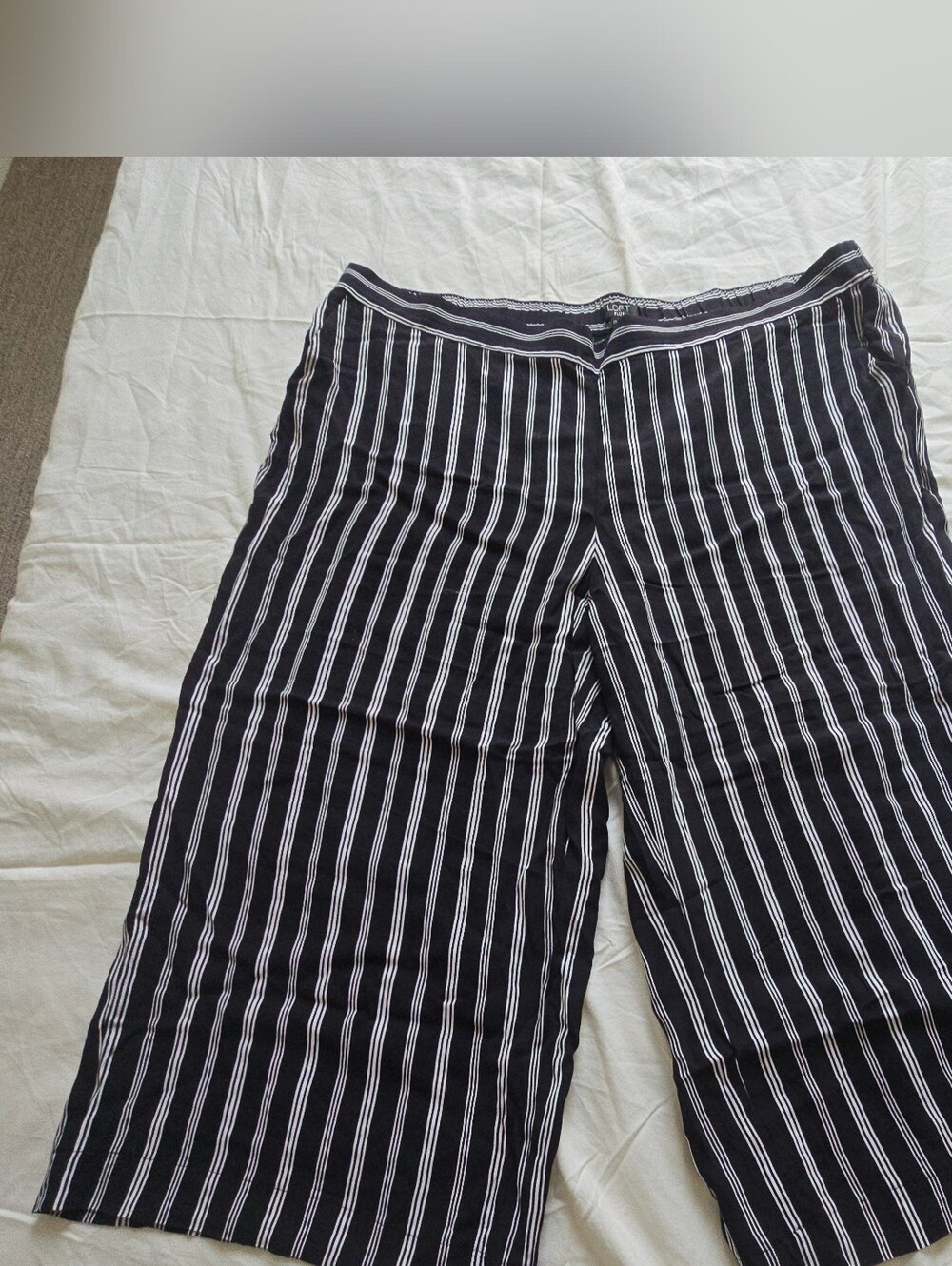 LOFT Plus Black and White Striped Elastic Waist Pants